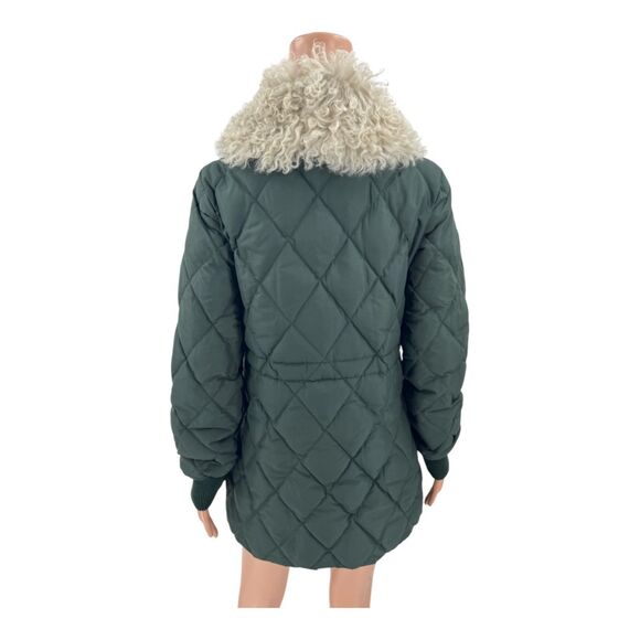Theory Jacket Quilted Down Puffer Lamb Fur Trim Forest Green Size S - Picture 5 of 8